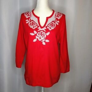 CATHY DANIELS Red Sweater Sz L